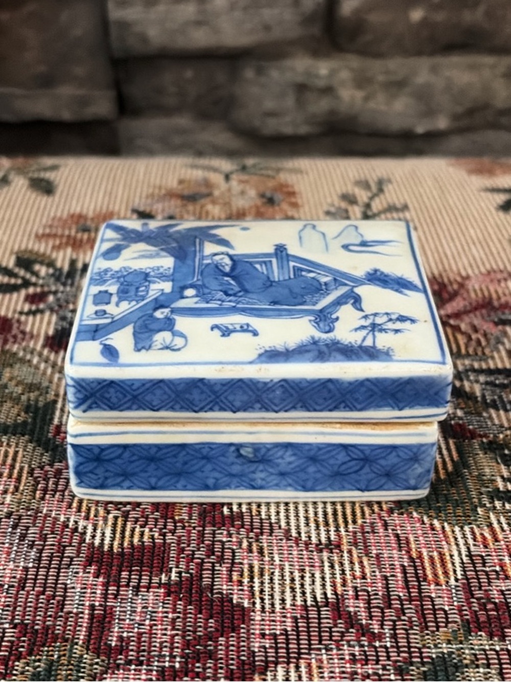 Vintage Blue and White Ceramic Trinket Box